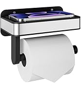 Kitsure Plastic Toilet Paper Holder with Shelf - Adhesive & Screw Wall Mount Toilet Paper Storage...
