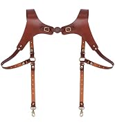 TOURBN Men's Genuine Leather Harness Suspenders - Adjustable Vintage Braces with Brass Hooks for ...