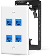 VCE 4-Port Ethernet Wall Plate (UL Listed) with Mounting Bracket, Blue | UL Listed for Safety, Br...