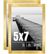 LaVie Home 5x7 Picture Frame 2 pack, Display Pictures 5 x 7 Frame, 5x7 Gold Photo Frame with HD P...