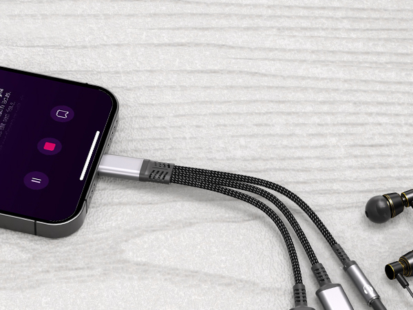 This a usb c male to female 3.5mm jack and dual usb c for headphone and charging with data transfer