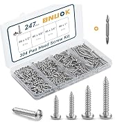 BNUOK 247Pcs Pan Head Wood Screws Assortment Kit, #6#8 Stainless Steel 304 Self Tapping Screws Se...