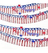 4th of July Decorations Shiny Tinsel Red White and Blue Decorations Patriotic Decor 70ft Foil Fri...