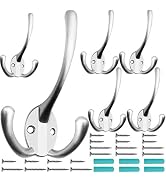 IBosins 6 Pack Big Heavy Duty Three Prongs Coat Hooks Wall Mounted with 24 Screws (Two Types of S...