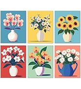 Bougimal 6 Pack Paint by Numbers Kit for Adults Beginners, 11" W x 14" L Daisy Vase DIY Acrylic P...