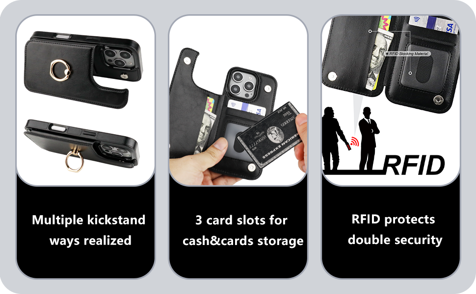 Wallet Case with Ring Holder for iPhone 16 Pro with Card Holder