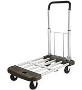 LEADALLWAY Platform Cart Foldable Push Cart Aluminum Adjustable Length Flatbed Cart with Polyuret...