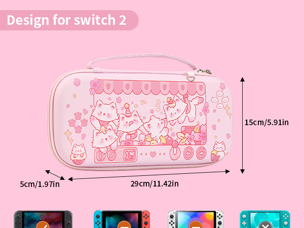 Cute Switch 2 Carrying Case, Kawaii Cat Travel Carry Case with Shoulder Strap