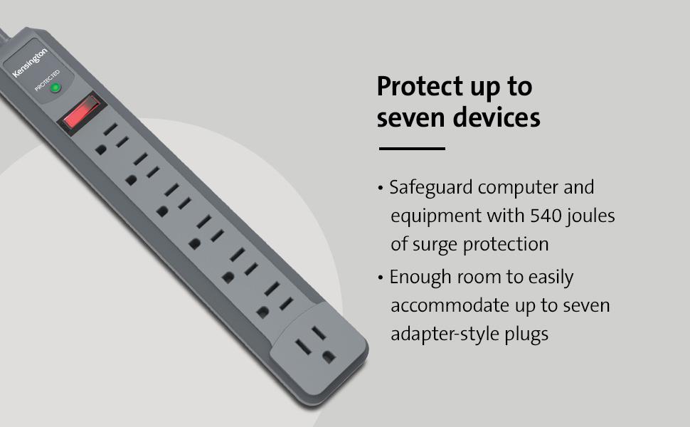 Kensington Guardian 7-Outlet, 6-Foot Cord, 540 Joules Premium Surge Protector (K38217NA)