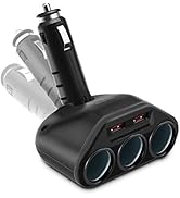 Rocketek 3-Socket 2-Port USB Quick Charge 3.0 Car Charger Splitter Adapter,120W 12V/24V DC Outlet...