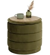 B FSOBEIIALEO Round Velvet Storage Ottoman with Tray, Folding Ottoman with Storage Coffee Table F...