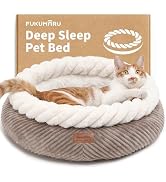 FUKUMARU Cat Bed, Calming Donut Dog Beds, Plush Faux Fur&Corduroy Kitten Beds, Cute Round Washabl...