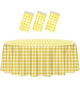 HEIPINIUYE 3 Pack Yellow and White Round Checkered Tablecloth 84 × 84 Yellow Plaid Table Cover Di...
