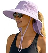 OLIKER Women Sun Hats UV Protection Wide Brim Packable Bucket Hat with Ponytail Hole for Summer B...
