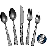 Black Hammered Silverware Set for 4, VIVANI 20-Piece Gunmetal Thicken Silverware, Stainless Steel...