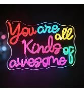 "You Are All Kinds of Awesome" Neon Sign - 14.6" x 10.8" Rainbow Script LED Wall Decor, Positive ...