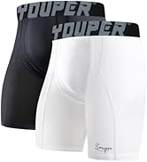 Youper 2-Pack Adult Compression Shorts w/Cup Pocket, Men's Athletic Supporter for Baseball & Foot...