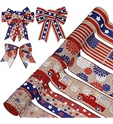 AnyDesign Patriotic Wired Edge Ribbon 36 Yards Retro American Flag Fabric Ribbon 2.5 Inch 4th of ...