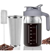 Cold Brew Coffee Maker Pitcher, 32 oz Thick Glass Mason Jar Spout Lid with Handle & Stainless Ste...