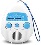 Portable Shower Radio, Battery Operated Bathroom FM AM Receiver with Sound Speaker, Built in Rota...