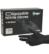 Brigic Disposable Nitrile Gloves, Textured Grip, Black, Lightweight, Slip-Resistant