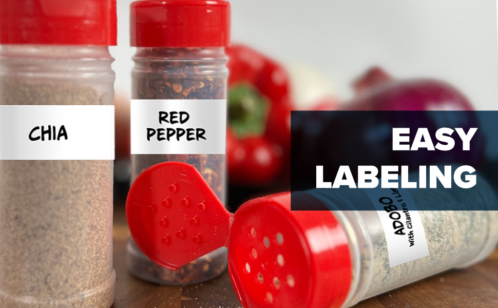 4 oz labeled bottles filled with spices and ingredients. Labels and pen are provided with order.