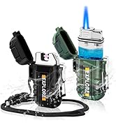 LcFun 2 Pack Outdoor Lighter Waterproof, Windproof Electric USB Rechargeable Dual Arc Plasma Ligh...