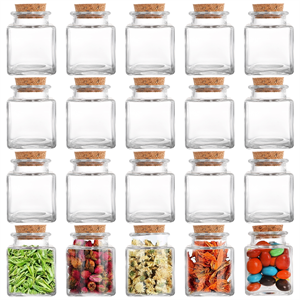 Dicunoy 20 PCS Glass Favor Jars with Cork Lids, 2oz Square Bottles for Herb Storage