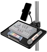 Koolehaoda Mic Stand Tray with Phone Holder & Crab Clamp, 10.6" x 8" | Large Microphone Stand Tra...