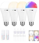 Ostwiki 4 Pack A21 Rechargeable LED Light Bulbs with Remote Control | Long Lasting Battery, Wirel...