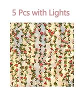 BLEUM CADE 5Pcs 41Ft Flower Garland Artificial Rose Vines with 32.8Ft String Lights, Cute Fake Ha...