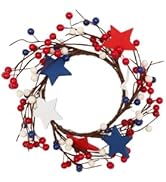 10 Inch Small 4th of July Wreath Table Centerpieces Patriotic Red White and Blue Berry Stars Twig...