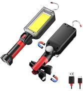 SHiLiPAi LED Work Light Rechargeable with 2 Magnetic Base, IPX4 Waterproof, 8000K COB Panel & 360...
