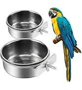 2Pcs Stainless Steel Bird Feeding Bowls, Small Bird Feeding Cup, Stainless Steel Parrot Food Bowl...