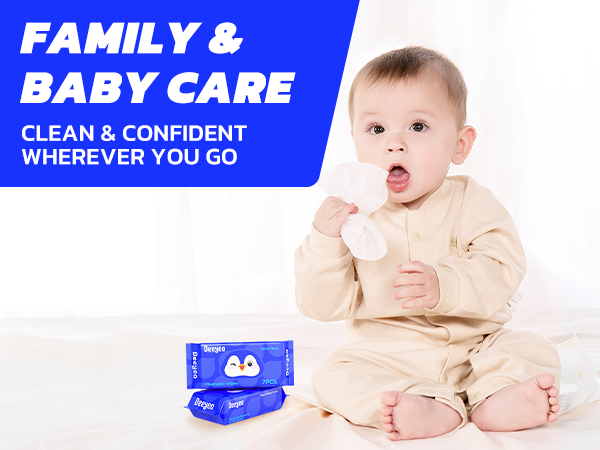 FAMILY & BABY CARE, Gentle wipes suitable for delicate skin and quick cleanups.