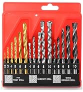 JONMON Drill Bits Set, 3-in-1 HSS Twist Drill/Masonry Drill/Brad Point Spiral Twist Wood Mixed Dr...