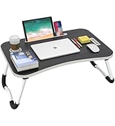 BUYIFY Folding Lap Desk, 23.6 Inch Portable Wood Deep Black Laptop Bed Desk Lap Desk with Cup Hol...