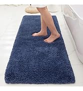 Ruggnovea Bathroom Runner Rug 24x59 Navy Blue Machine Washable Plush Long Bath Mat Thick Non Slip...