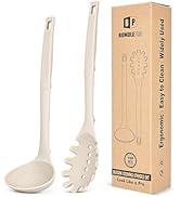 Silicone Pasta Fork and Soup Ladle Set, Heat Resistant Non Stick Kitchen Utensils with Back Hooks...