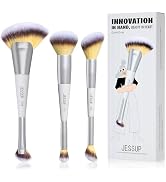 Jessup Face Makeup Brush Set 3pcs Double Sided Makeup Brushes for Foundation Contour Blush Highli...