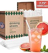 1000 PCS Individually Wrapped Clear Plastic Straws, 7.75'' Long