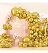146pcs Gold Balloons Garland Arch Kit, 18 12 10 5 Inch Different Size Pack Metallic Gold Latex Pa...