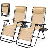 NEWBULIG Zero Gravity Chair Set of 2, Lounge Chair Folding Portable Adjustable Camping Reclining ...