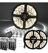 NEWREACH USB LED Light Strip White with Battery Box (Batteries Not Included), 16.4ft Daylight LED...