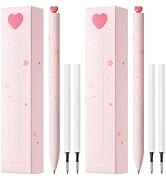 Kaco FIRST Gel Pens Cute Stationery, Pack of 2 Pieces Heart Pen Set with Extra 4 Black Refills (2...