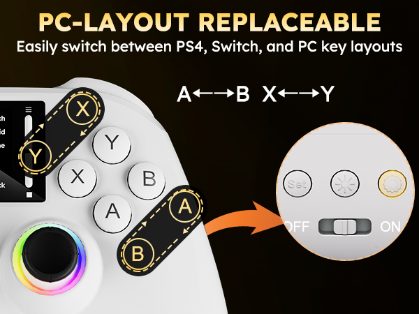 This wireless controller for ps4 Supports one-click switching of A, B/X, Y keys