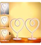 Modern Table Lamps Set of 2,Touch 3CCT Stepless Dimmable Heart Pink Table Lamp with USB Adapter,S...