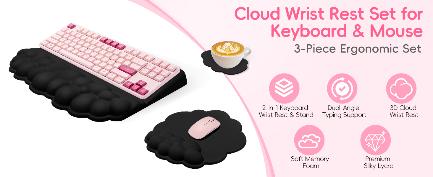 Cloud wrist rest set for keyboard and mouse