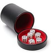 Luck Lab Black Leather Dice Cup with Lid Including 6 Matching Pearl Dice - Red Velvet Interior fo...