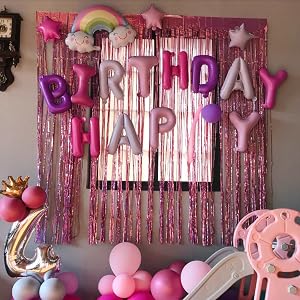 Foil Fringe Curtain Pink Party Decor Photo Booth Streamers for Birthday